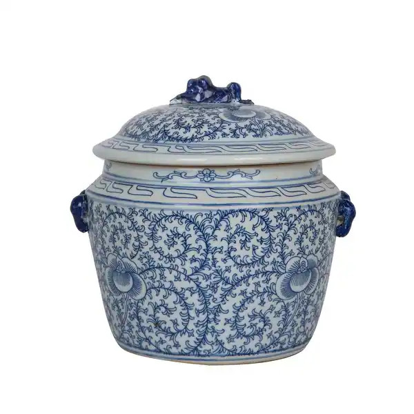 Blue and White Lidded Rice Jar Floral Motif - Bed Bath & Beyond - 20645143 | Bed Bath & Beyond