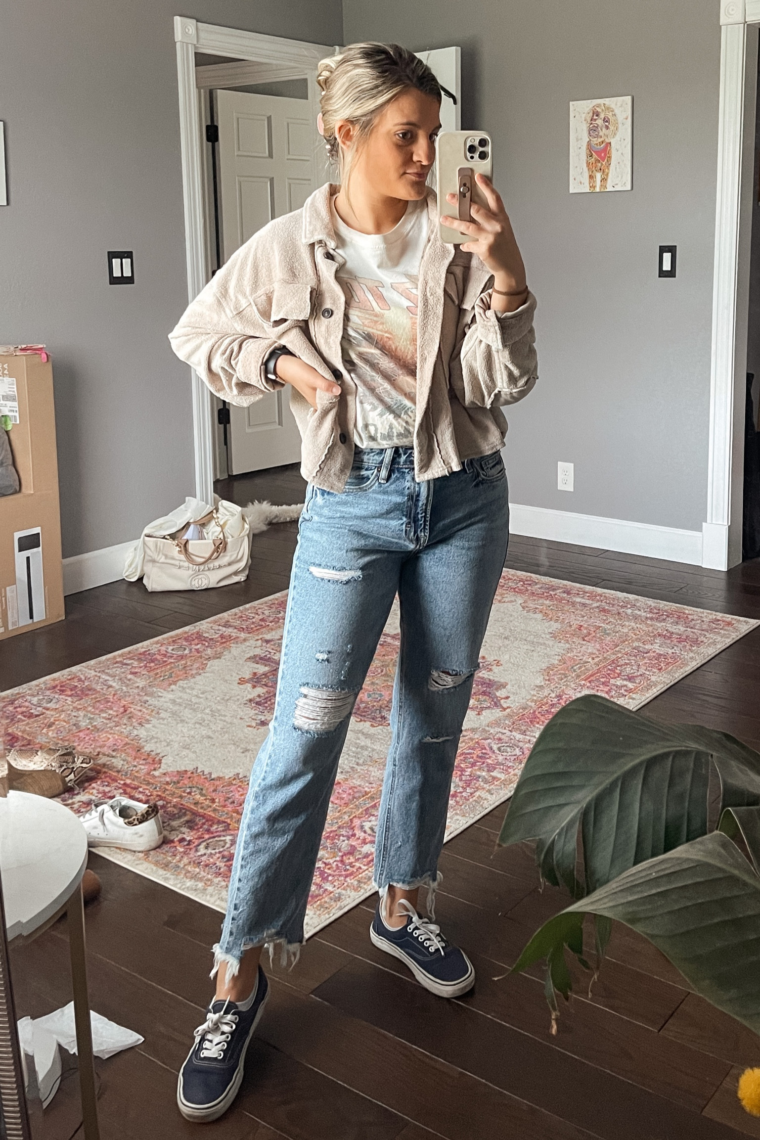 Graphic tee. Shacket. Jeans. Vans. Claw clip 

#LTKfit #LTKSeasonal #LTKstyletip