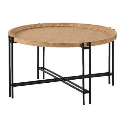 32" Fir Wood & Iron Round Coffee Table with Metal Legs for Living Room and Farmhouse Interiors | Target