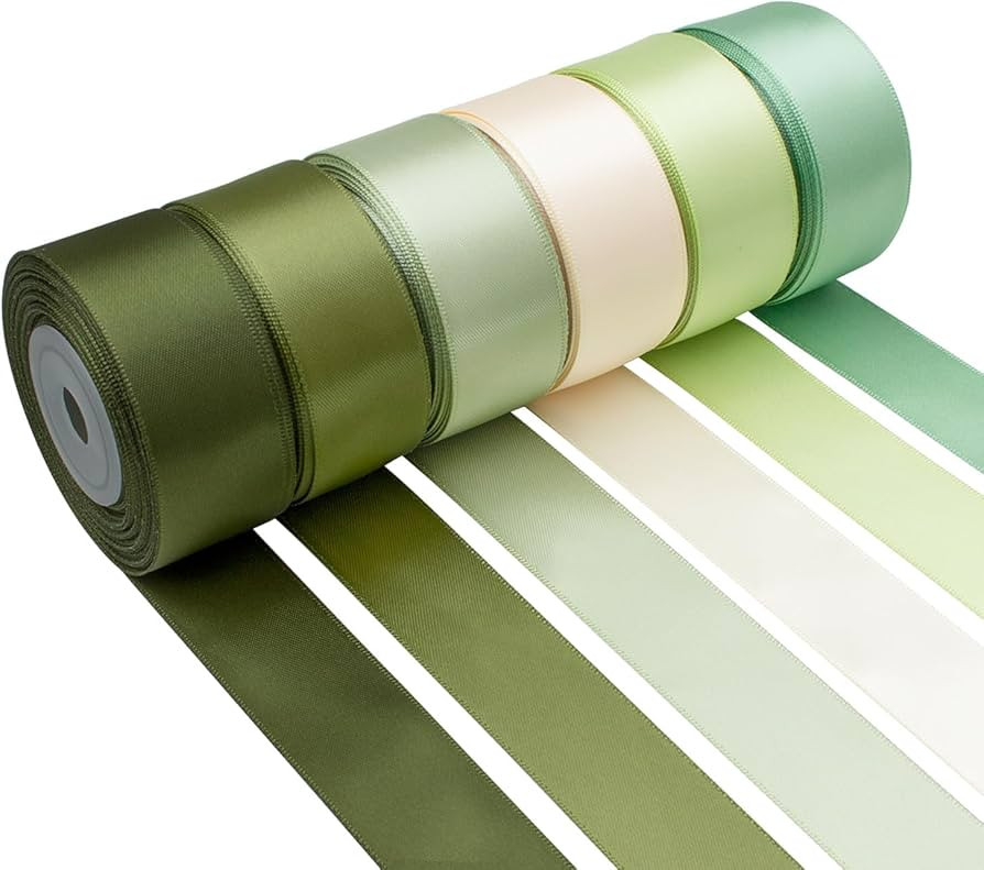 Mlurcu Green Satin Ribbon 1 Inch Wide Sage Green Ribbon Assorted Solid Color Double Faced Satin R... | Amazon (US)