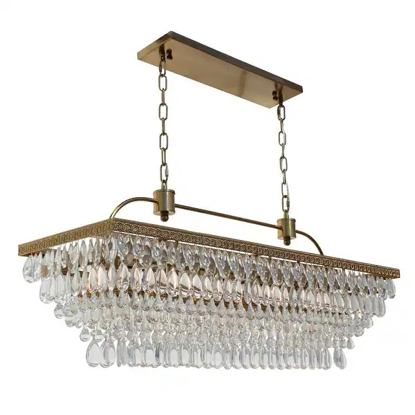The Weston 40 Inch Rectangular Glass Drop Chandelier - Brass With Clear Crystals | Bed Bath & Beyond