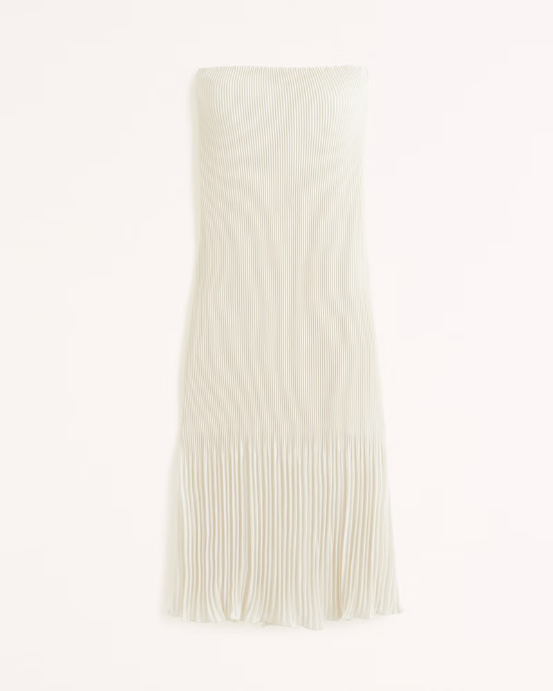 Strapless Pleat Release Midi Dress | Abercrombie & Fitch (US)