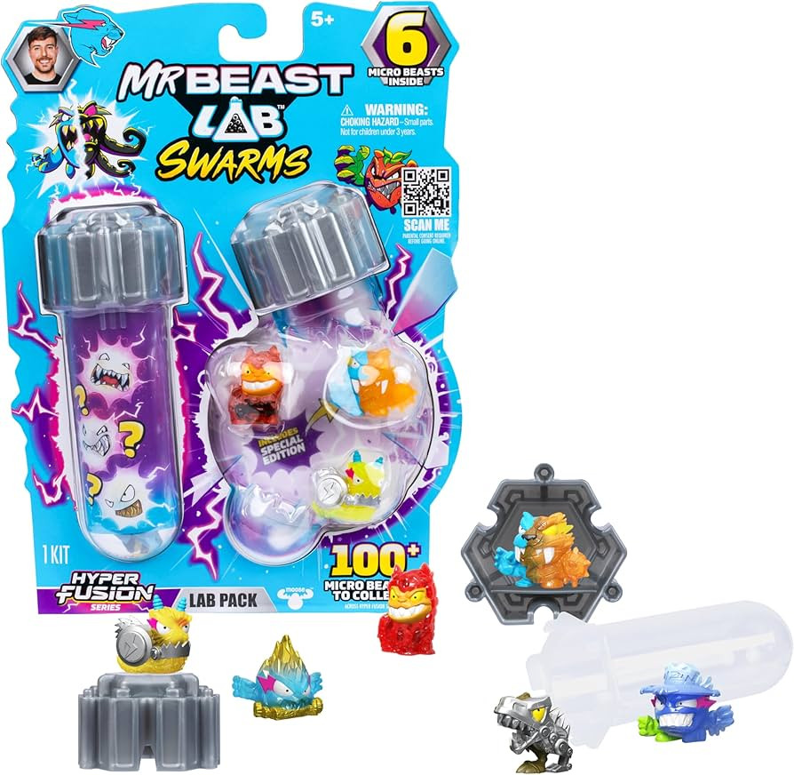 MRBEAST LAB Swarms Series 3, Hyper Fusion Series, 6 Pack - Lab Pack Includes 6 Micro Beasts, 6 Co... | Amazon (US)