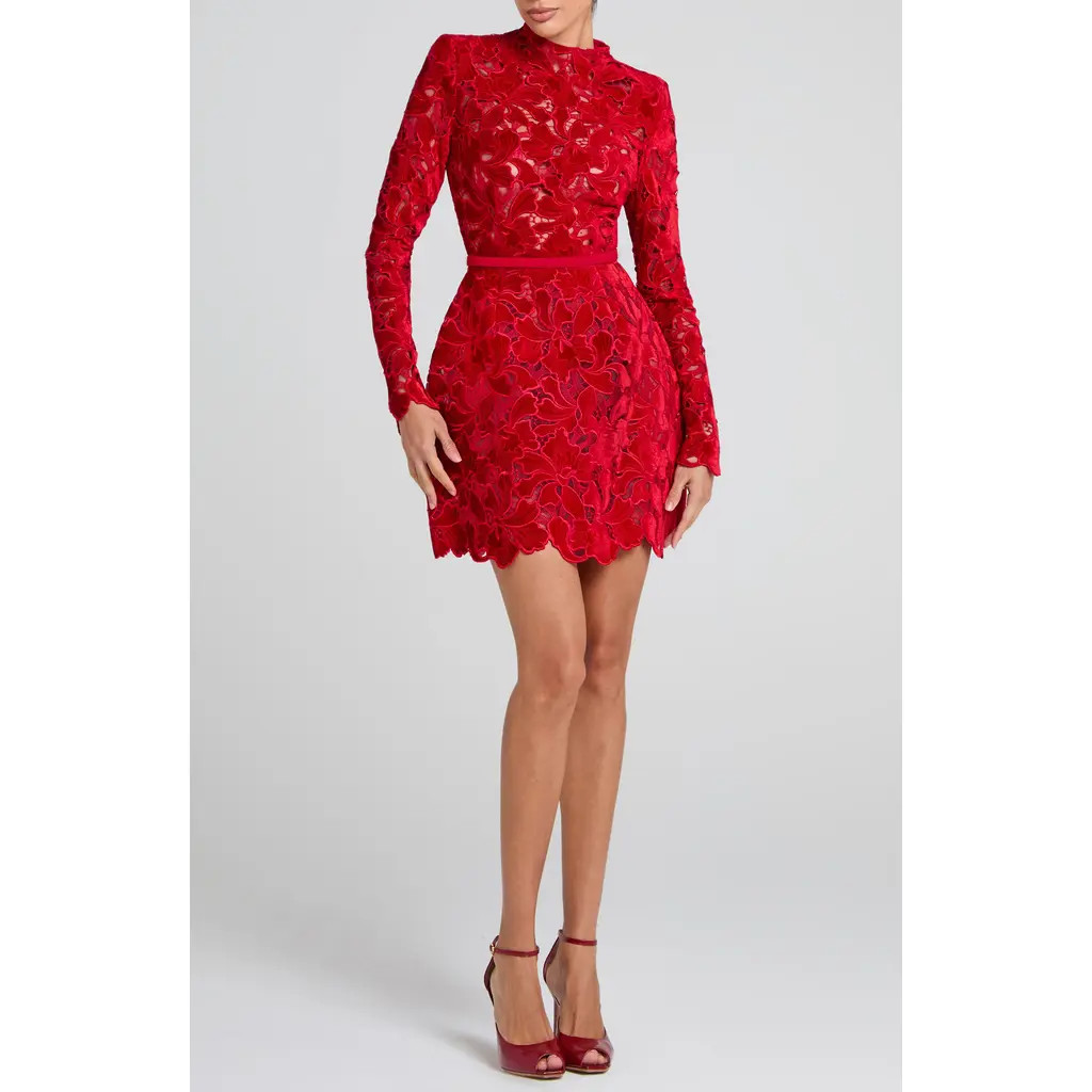 NADINE MERABI Lydia Lace Long Sleeve Minidress in Red at Nordstrom, Size 10 | Nordstrom