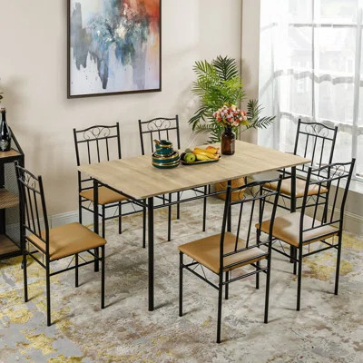 7-Piece Dining Set With Look Table & Upholstered Chairs | Wayfair North America
