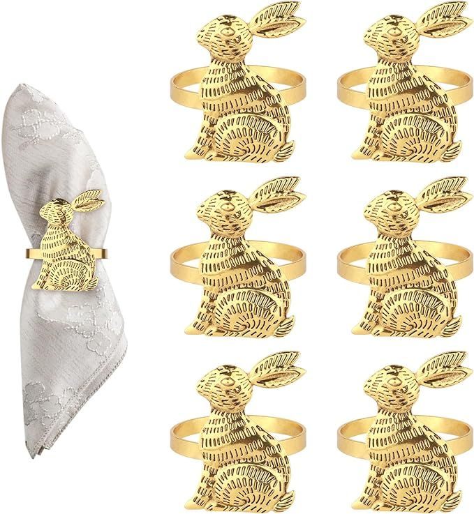 6pcs Easter Bunny Napkin Rings, Cute 1.57 Inch Rabbit Napkin Rings Metal Napkin Ring Buckles Gold... | Amazon (US)