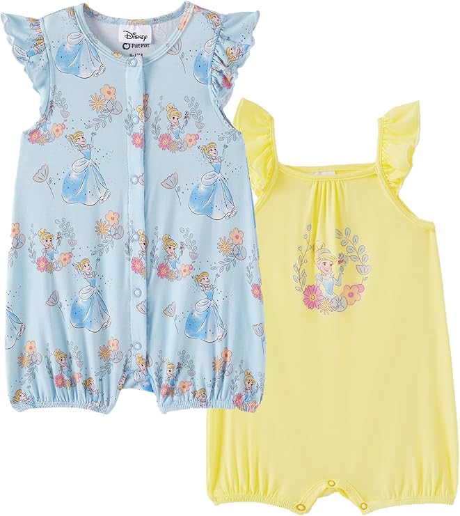 Disney Baby Girls Viscose Made from Bamboo 2 Packs Breathable Bodysuit with Ruffle Sleeves Romper... | Amazon (US)