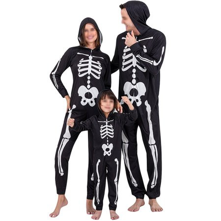 Frontwalk Women Men Kids Casual Skeleton Print One Piece Pajamas Hooded Pant Matching Family Onesie  | Walmart (US)