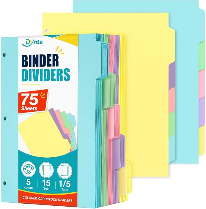 Dynta 75 Pcs Binder Dividers with Tabs for School, Office and Home | Amazon (US)