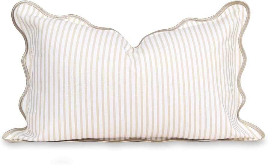 Hofdeco Premium Coastal Patio Indoor Outdoor Scalloped Lumbar Pillow Cover Only, 12"x20" Water Re... | Amazon (US)