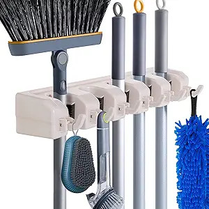 HYRIXDIRECT Wall Mount Broom Mop Holder Hanger Garden Tool Organizers Rack Garage Laundry Room Or... | Amazon (US)