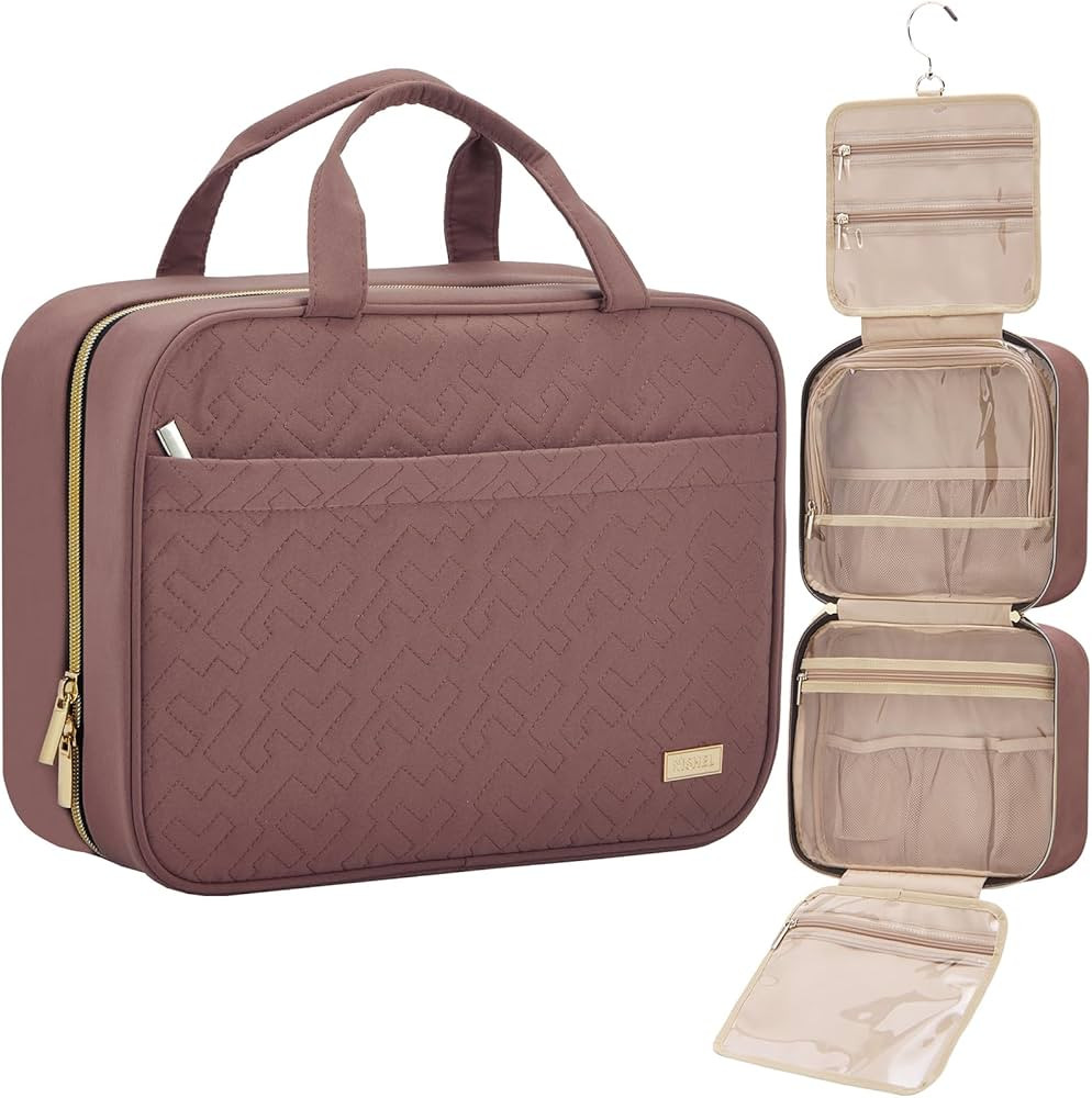 NISHEL Travel Toiletry Bag for women, Portable Hanging Organizer for Full-Sized Shampoo, Conditio... | Amazon (US)