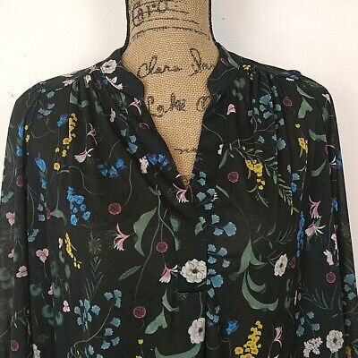 NWT Anna Glover H&M Womens sz XS Top Black Floral V Neck Long Sleeve Blouse | eBay US