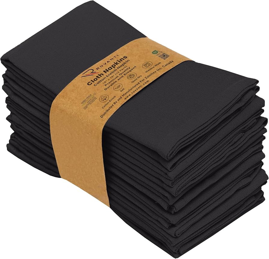 Ruvanti Cloth Napkins set of 12, 18x18 Inches Napkins Cloth Washable, Soft, Durable, Absorbent, C... | Amazon (US)