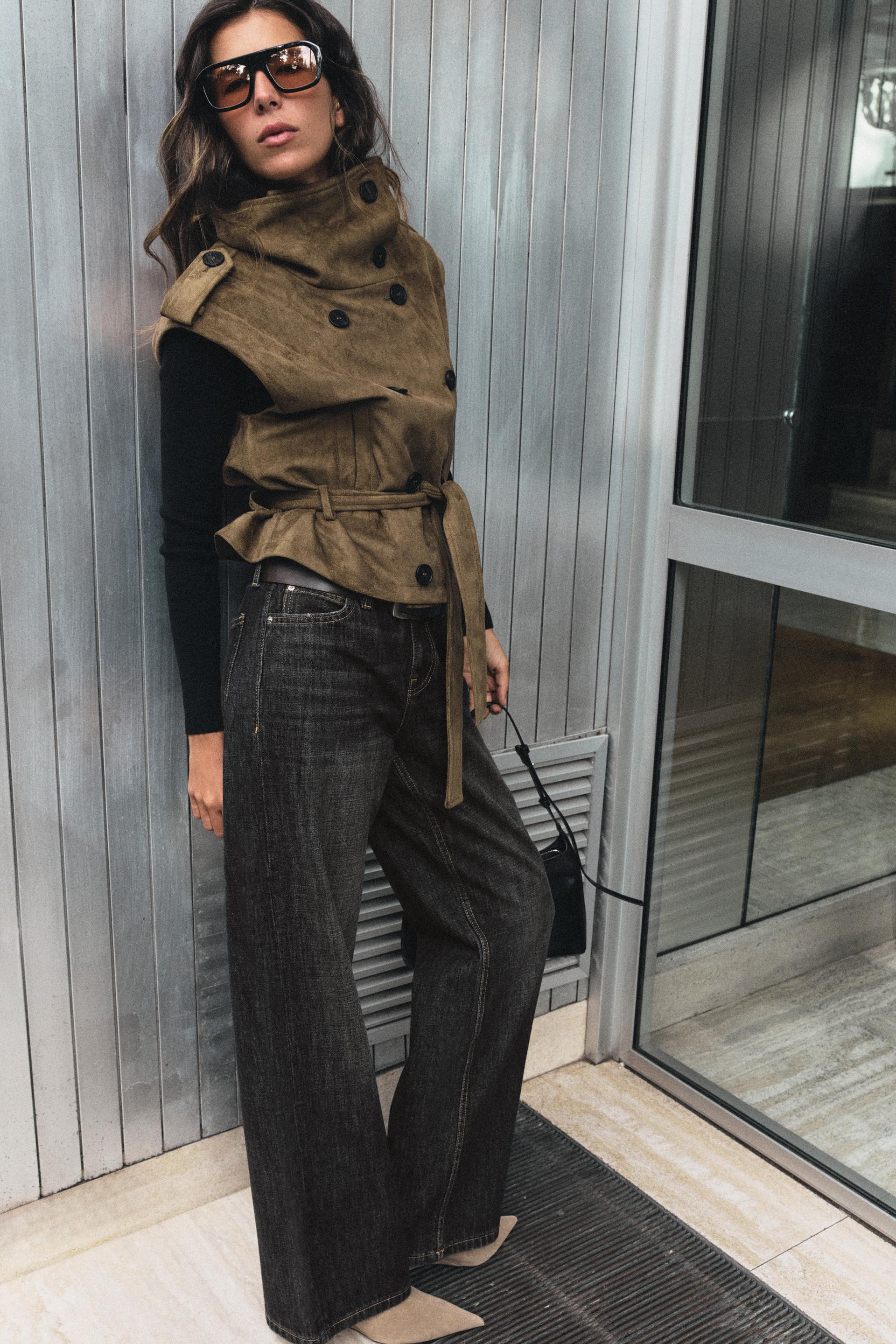 Zara - Faux Suede Belted Vest - Khaki - M - Woman | Zara US