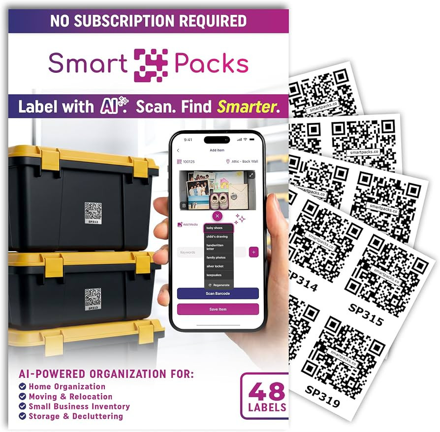 SmartPacks QR Stickers - Premium Smart Labels for Storage Bins | Advanced Pack and Track Labels w... | Amazon (US)