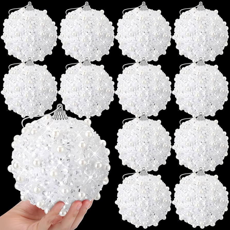 Riceshoot 12 Pcs 6" Glitter Christmas Ball Ornaments 6" Sequin Hanging Balls Foam Pearl Christmas... | Amazon (US)