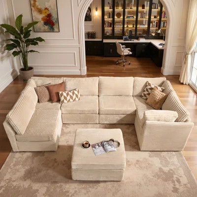 103'' Modular Cloud Couch, 6-piece Corduroy Sectional Sofa With Ottoman, Cozy Living Room Couch For Family Gatherings & Holiday Moments | Wayfair North America
