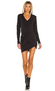 MONROW Supersoft Long Sleeve V Dress in Faded Black from Revolve.com | Revolve Clothing (Global)