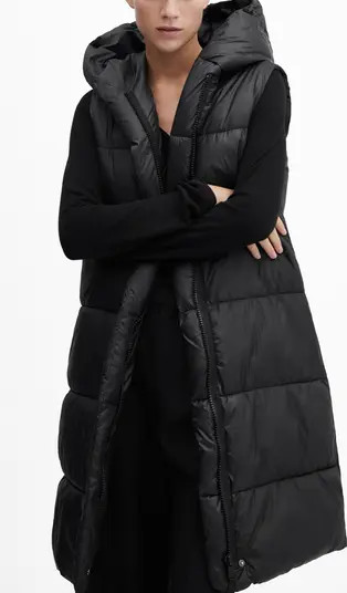MANGO Long Quilted Water Repellent Hooded Puffer Vest | Nordstrom | Nordstrom