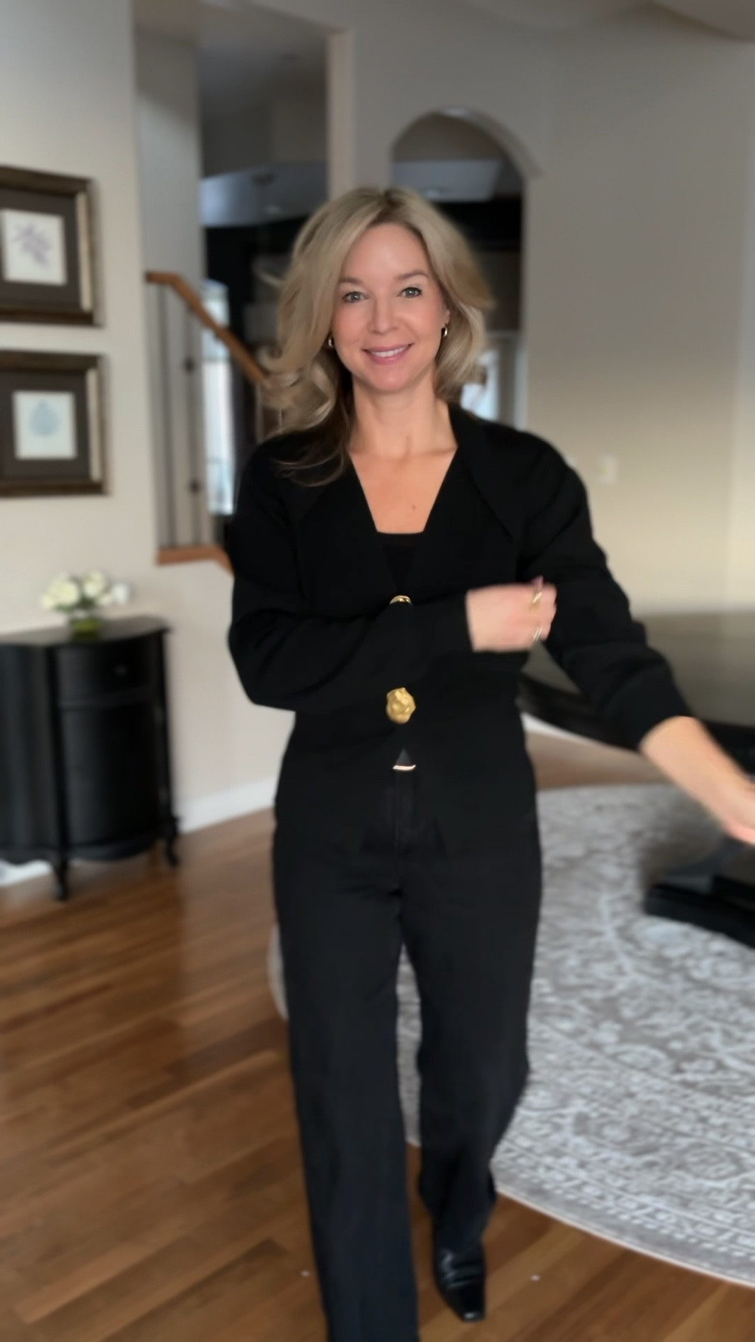 The v neck sweater disguised as a cardigan.

This is really soft and stretchy and comes in a bunch of colors. Black is running low! 

The secret to a killer monochrome look? Hardware and Texture. This black wool blend sweater from Commense is a total game changer with its gold statement details. It gives the illusion of a luxury cardigan but with the ease of a v-neck. 

Finished it off with black-on-black denim for a seamless, leg-lengthening effect. 🖤

Wearing size M

Use my code karlalalton_12 for 12% off the sweater or anything you purchase from Commense! 🛒

@Commense 
@Dynamite Clothing 

#LTKgrwm #LTKmorningroutine #LTKWorkwear