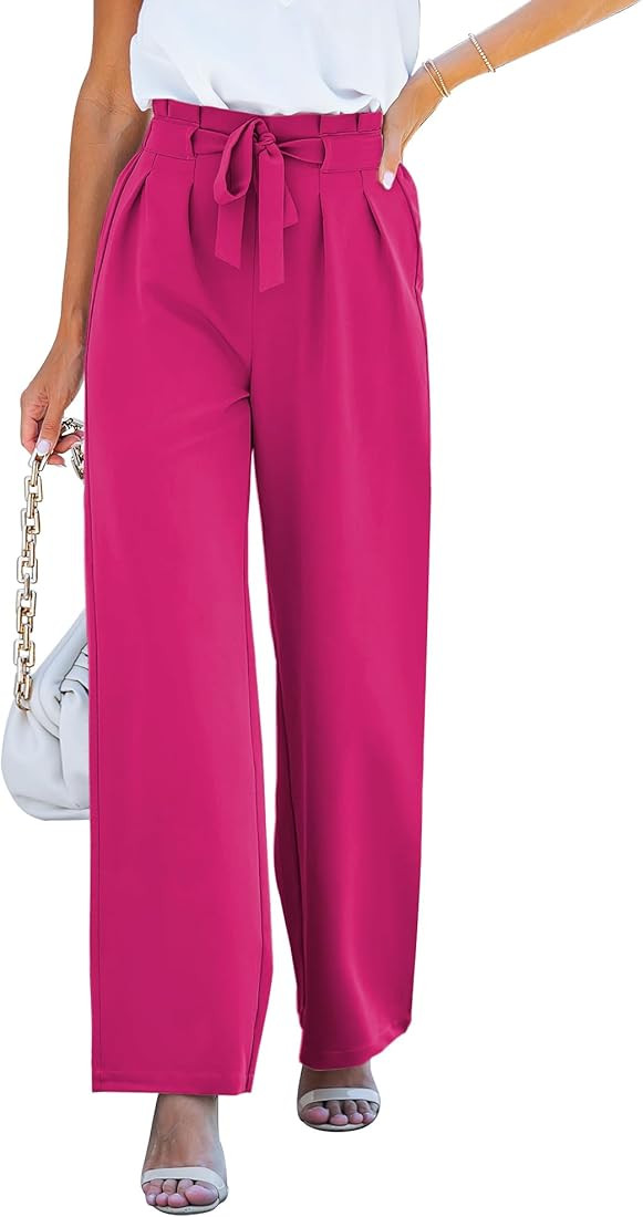 GRAPENT Dress Pants Women High Waisted Wide Leg Work Pants Dressy Casual Trendy Elastic Waist Ple... | Amazon (US)