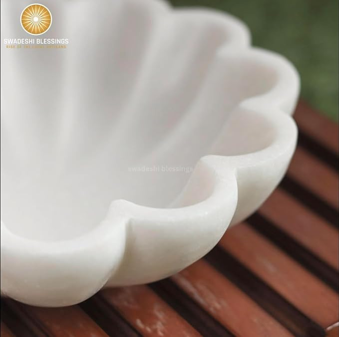 HandCrafted Marble Large Decorative Bowl | White Decorative Bowl for Home Decor | Ruffle, Scallop... | Amazon (US)