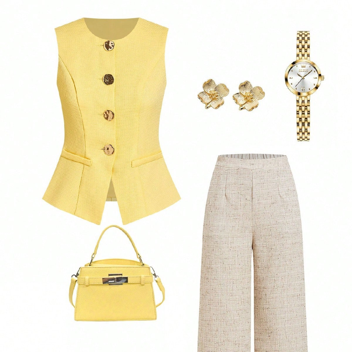 Ellevyn Chaleco Sin Mangas Con Botones Metálicos Y Vista Francesa, Para Uso En La Oficina | SHEIN