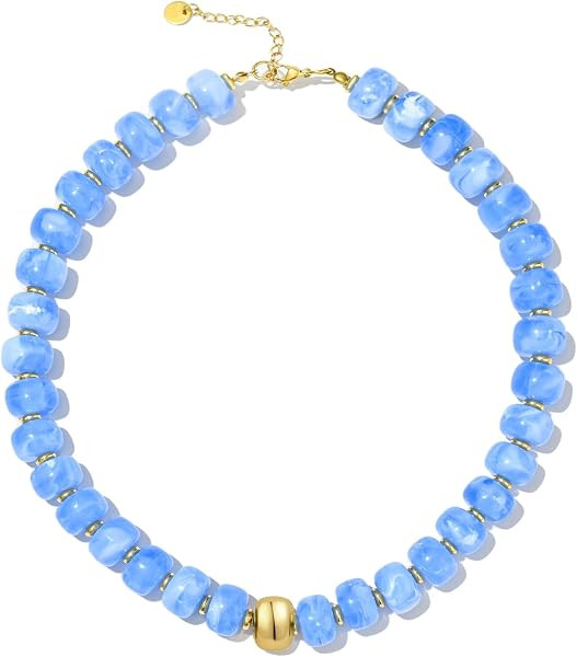 Chunky Beaded Statement Necklace for Women Trendy Colorful Boho Resin Bead Choker Necklaces Summe... | Amazon (US)