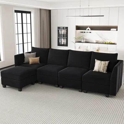 Velvet L Shaped 4-Seat Modular Freely Combined Sofa Solid Wood Living room Sectional Storage Sofa with Ottoman | Wayfair North America