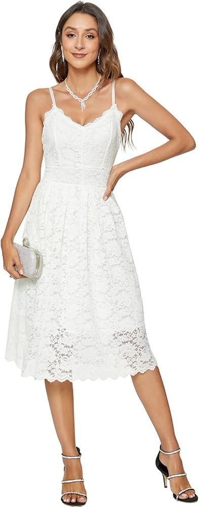 Riatobe Womens Lace Floral Overlay V Neck Sexy Sleeveless Cocktail Party Swing Wedding Dresses | Amazon (US)