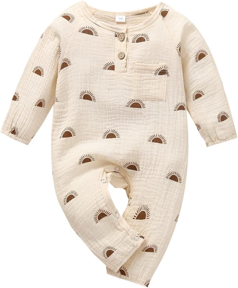 Newborn Infant Baby Boy Cotton Linen Button Sun Print Romper Bodysuit One Piece Jumpsuit Playsuits O | Amazon (US)
