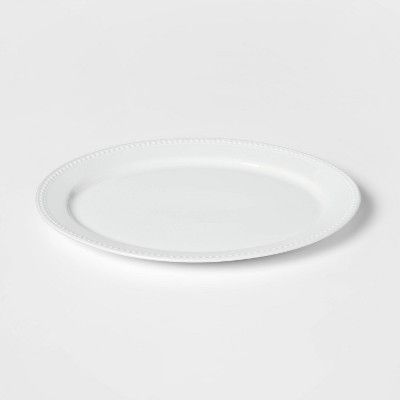 15" x 12" Ceramic Oval Beaded Platter White - Threshold™ | Target