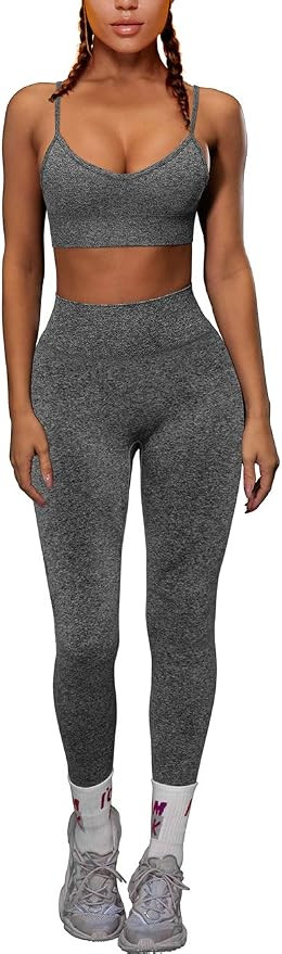 OQQ Yoga Outfit for Women Seamless 2 Piece Workout Gym High Waist Leggings with Sport Bra Set | Amazon (US)