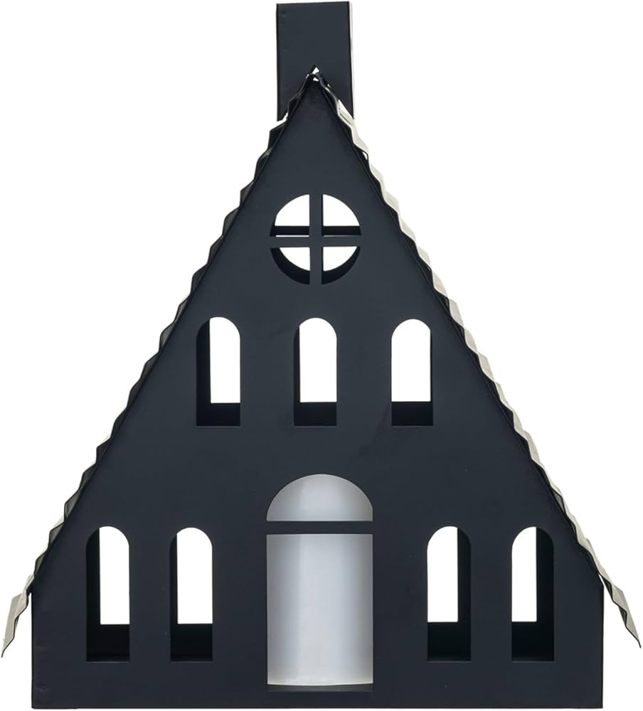 Creative Co-Op Tall Metal House Decor with LED Candle, Black | Amazon (US)