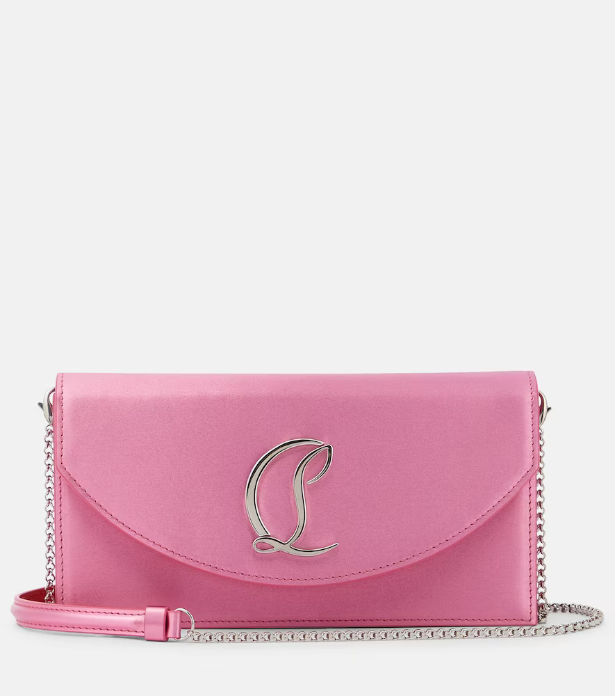 Christian Louboutin Loubi54 Small leather-trimmed silk clutch | Mytheresa (US/CA)