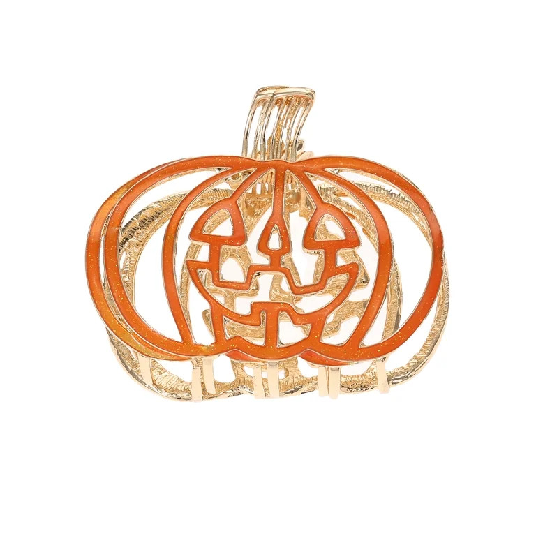 Way to Celebrate Halloween Women's Gold Metal Jack-O-Lantern Claw Clip, Multicolor, 1 Piece | Walmart (US)