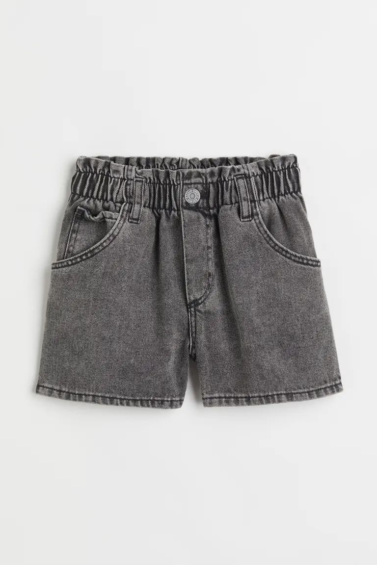 Conscious choice  Relaxed-fit, 5-pocket shorts in washed cotton denim. Paper-bag waistband with c... | H&M (US + CA)