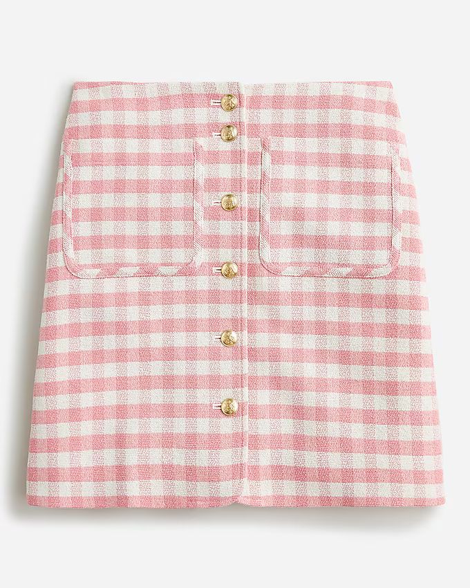 Button-front mini skirt in gingham terry tweed | J.Crew US