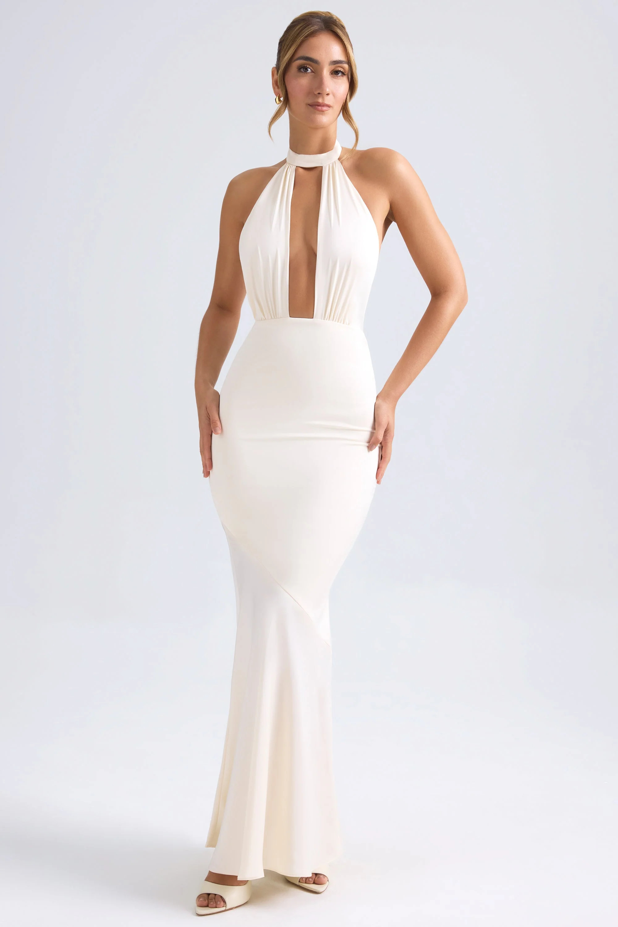 Halterneck Fishtail Gown in Ivory | Oh Polly