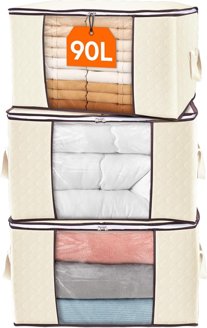 Lifewit 90L Large Storage Bags, Closet Organizers and Storage, Clothes Storage Bins with Lids, Fo... | Amazon (US)