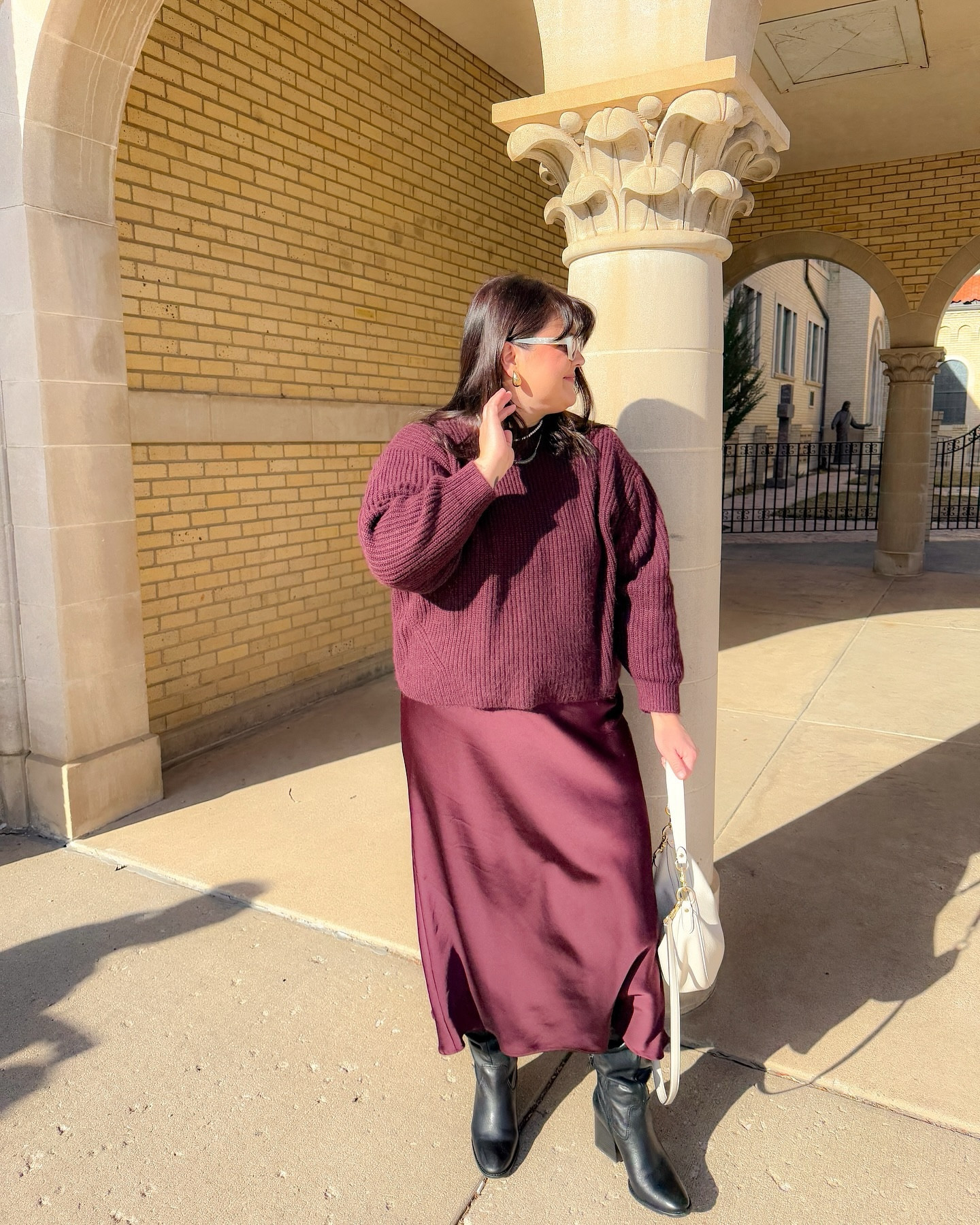 burgundy baby 🍇

somehow a sweater that was sitting in my closet was the exact same shade of burgundy as this @target skirt & we love a monochrome moment! 

also long skirts with high boots tickle my brain in the right way 👢 definitely a recent favorite outfit!!! 

#burgundy #burgundyoutfit #silkskirt #monochromeoutfit #curvyfashion #size16outfits #size16outfitidea #winterfashion #winteroutfitideas #holidaypartyoutfit #holidayoutfits