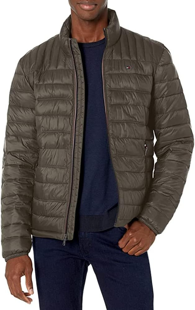Tommy Hilfiger Mens Embroidered Logo Puffer Jacket | Amazon (US)