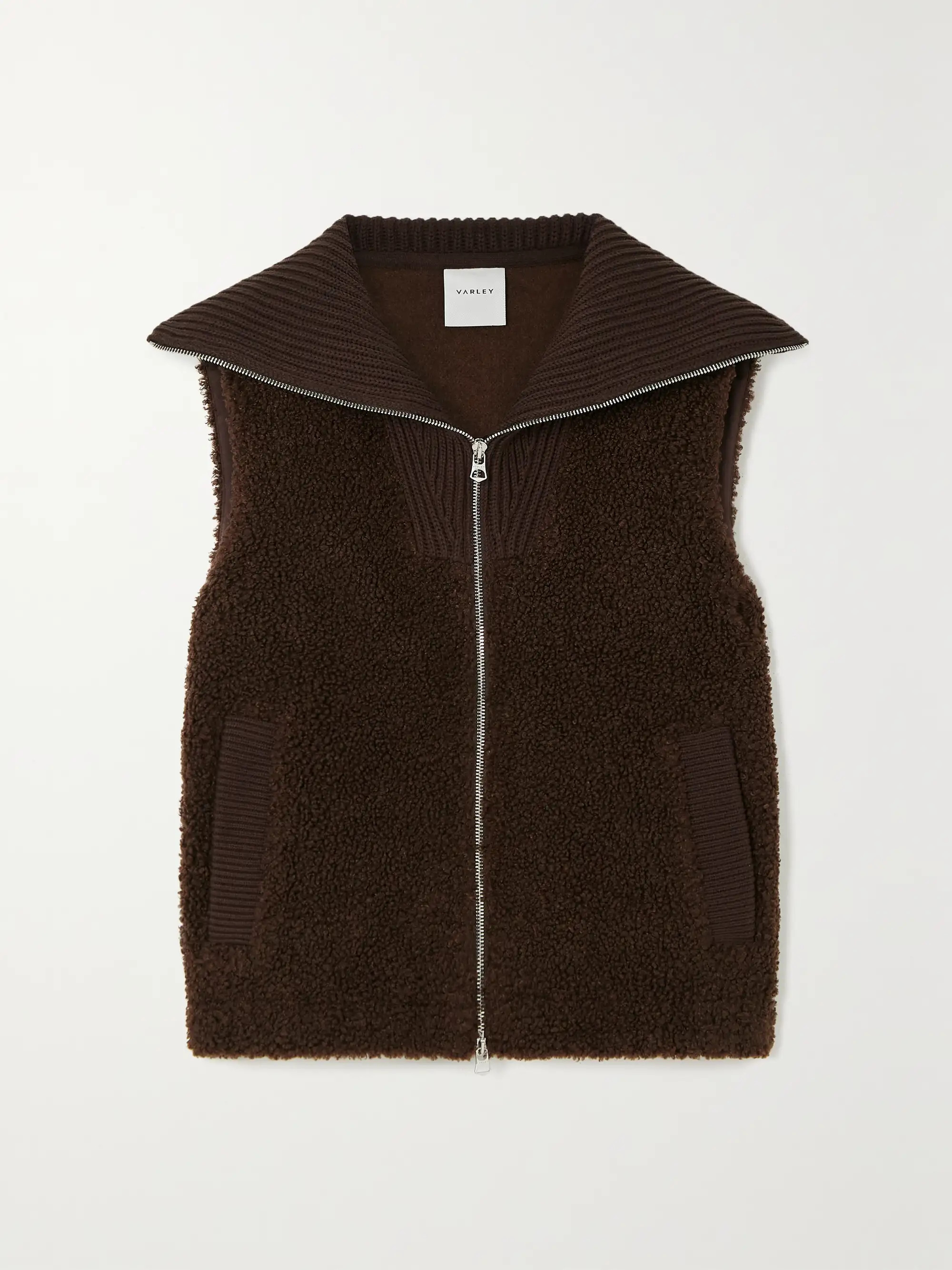 VARLEY Aspen ribbed knit-trimmed faux shearling vest | NET-A-PORTER | NET-A-PORTER (US)