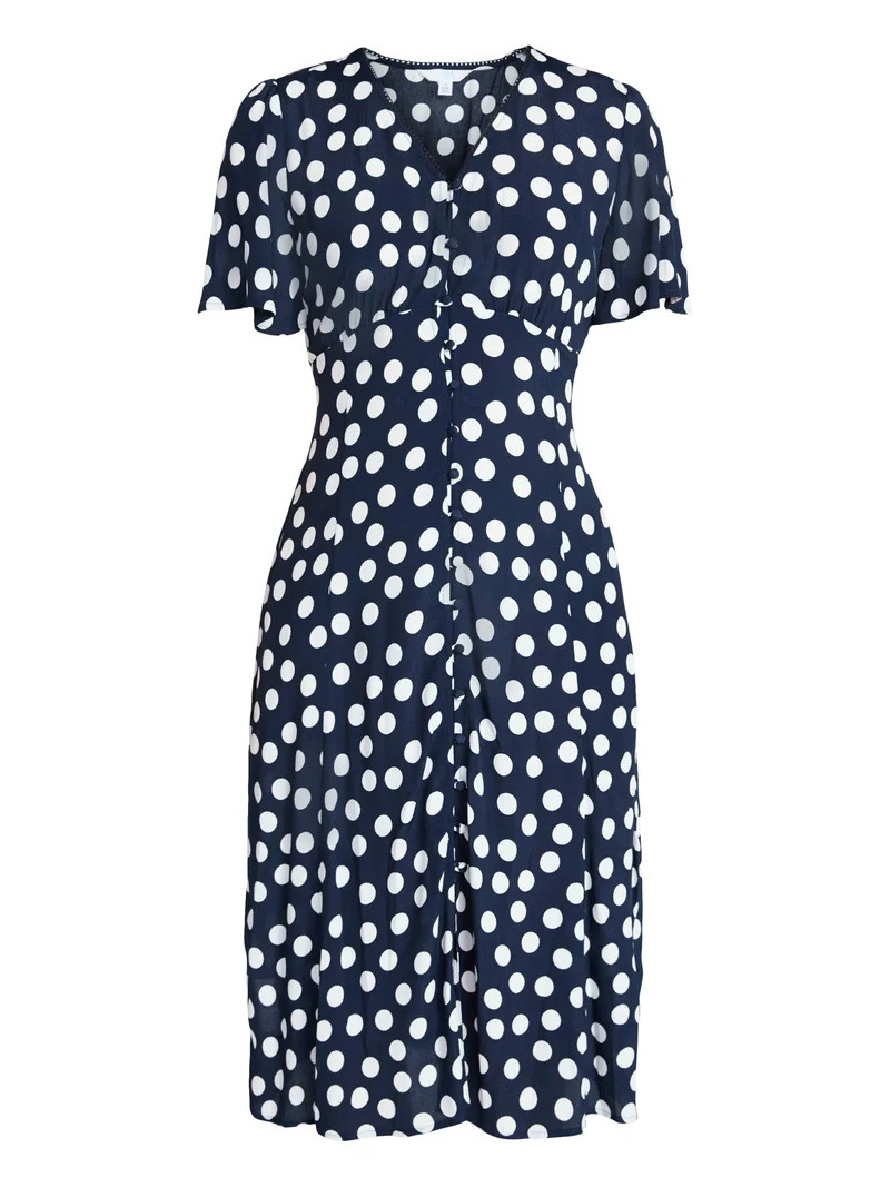 Time and Tru Women's Empire Waist Midi Dress with Short Sleeves, Sizes XS-XXXL | Walmart (US)