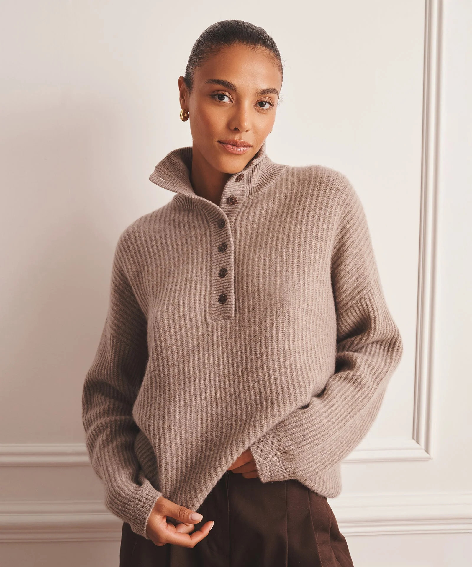 Super Luxe Cashmere High Neck Henley Sweater | NAADAM