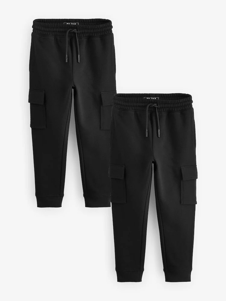 Black Slim Fit Cargo Joggers 2 Pack (3-16yrs) | Next US