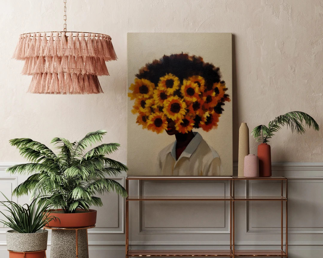 Flower Crown Art print, Black Woman Wall Art, Black Art, African American Art, Sunflower Print, B... | Etsy (US)