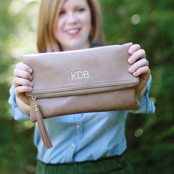 Monogrammed Clutch | Tassel Fold Over Crossbody| Faux Leather | Mother's Day, Christmas, Bridesma... | Etsy (US)