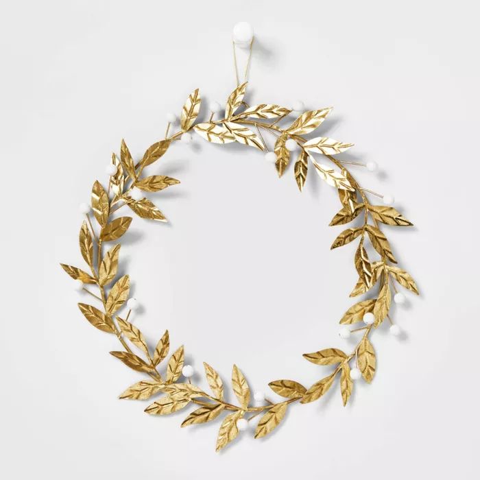 14in Metal Gold Botanical Wreath with White Berries - Wondershop™ | Target